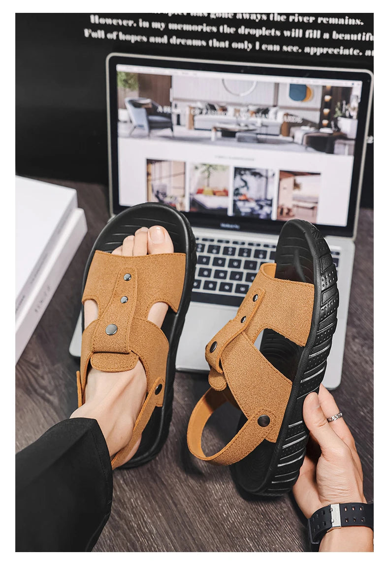 Brand Classic Mens Sandals Summer Genuine Leather Sandals Men Outdoor Casual Lightweight Sandal Fashion Men Sneakers
