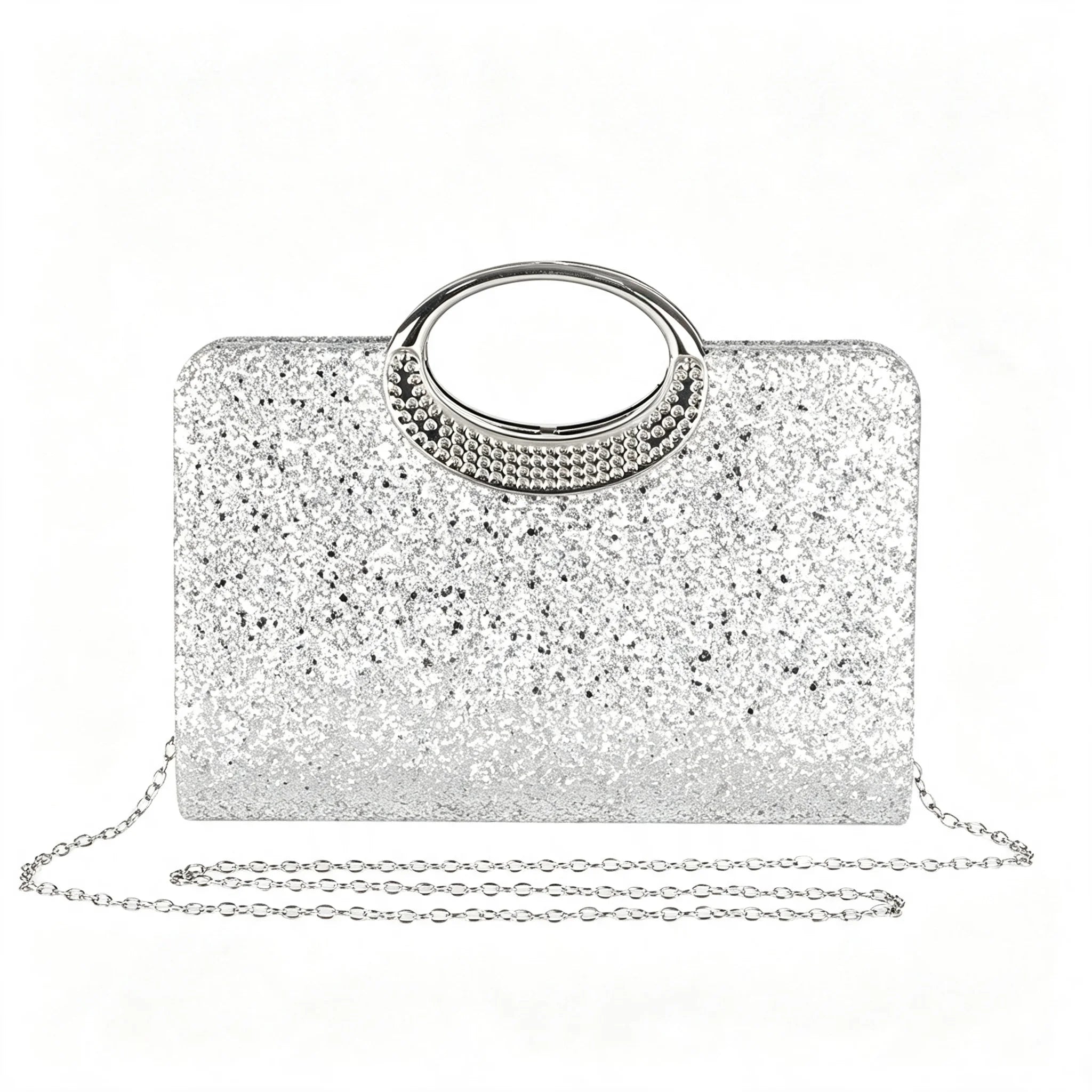1Pc Black Glitter Rhinestone Top Handle Evening Clutch Bag, Women Sparkly Formal Handbag with Detachable Chain Strap, Elegant Purse for Wedding Party Prom Cocktail