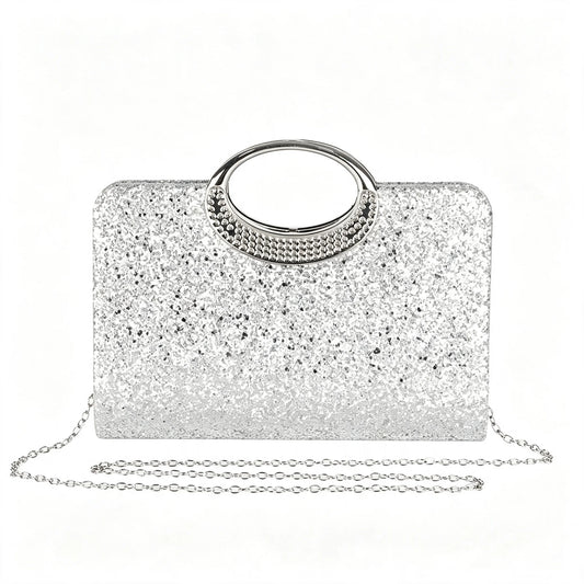 1Pc Black Glitter Rhinestone Top Handle Evening Clutch Bag, Women Sparkly Formal Handbag with Detachable Chain Strap, Elegant Purse for Wedding Party Prom Cocktail