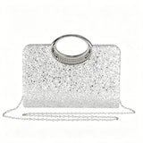 1Pc Black Glitter Rhinestone Top Handle Evening Clutch Bag, Women Sparkly Formal Handbag with Detachable Chain Strap, Elegant Purse for Wedding Party Prom Cocktail
