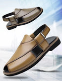 PU Leather Men's Sandals Handmade Stitching Beach Shoes Non Slip Hollow Out Shoes Outdoor Casual Sandaly All-match Man Sandalias
