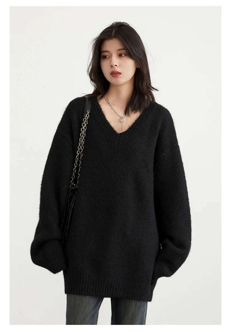 CHIC VEN Women Sweaters Solid Loose Pullovers New V-neck Knitwear Knitted Jumpers Female Top Fashion Woman Autumn Winter 2024