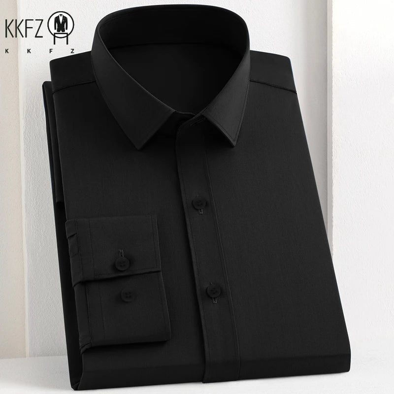 Men's Business Casual Long Sleeve Shirt Solid Color Wrinkle Resistant Comfortable All-Season Versatile Top
