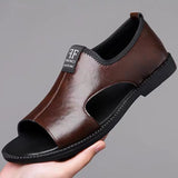 New Style Perforated, Breathable and Anti-Slip Outerwear Casual Leather Slip-On Sandals for Men Size 48 Large Size