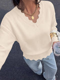 Lightweight Knit Sweaters Top For Women Daily Wear Scallop Edges V Neck Pullover Tops Autumn And Winter Long Sleeved