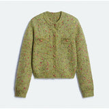 Chic Speckled Knit Cardigan Round Neck Shoulder Pads Long Sleeve Single Breasted Patch Pockets Daily Women Top 2026 Autumn Tops