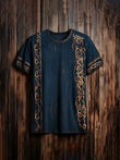 New Retro-style Outdoor Street Men's Loose Short-sleeved Casual Shirt With Tribal Ethnic Symbol Print Men's Fashionable T-shirt