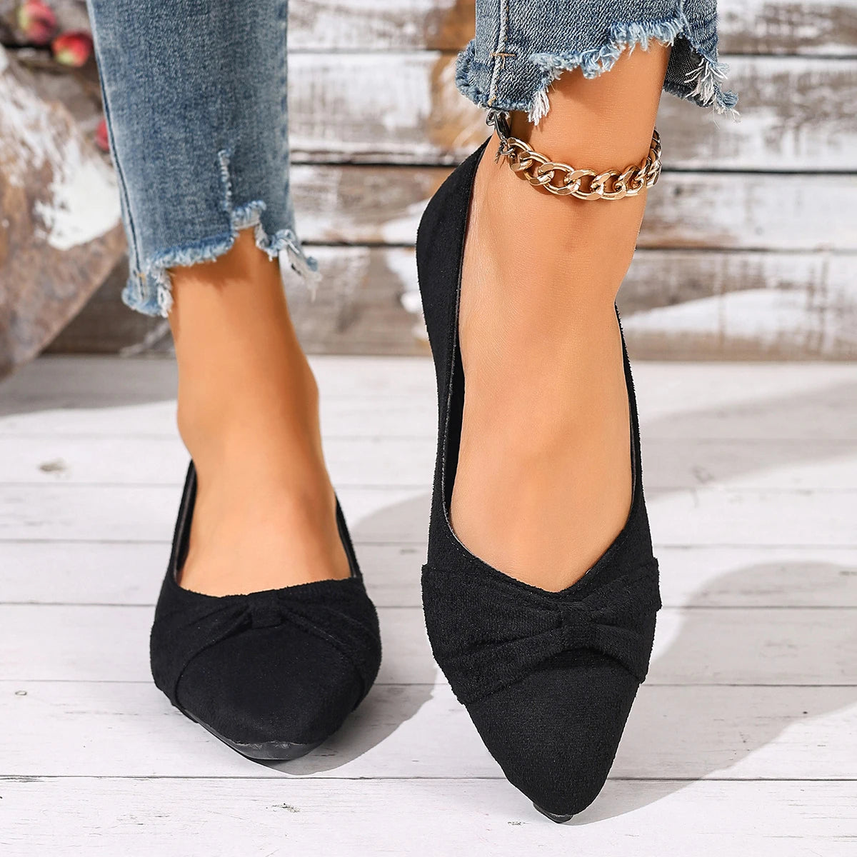 New Style Pointed Toe Shallow Mouth Breathable Bow Decoration Fashionable and Elegant Casual Flat Shoes for Women Zapatos Mujer