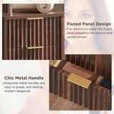 Fluted 48 Inch Makeup Vanity Desk 36 Inch Lighted Mirror Dark Walnut Smart LED Visible Glass Top 5 Drawers Adjustable Storage Sh