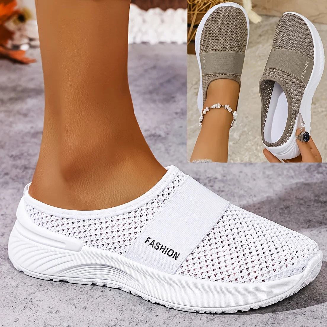 Women's Casual Slip-On Sneakers Breathable Fabric Lightweight PVC Sole Machine Washable Cleanable All-Season Comfort Shoes