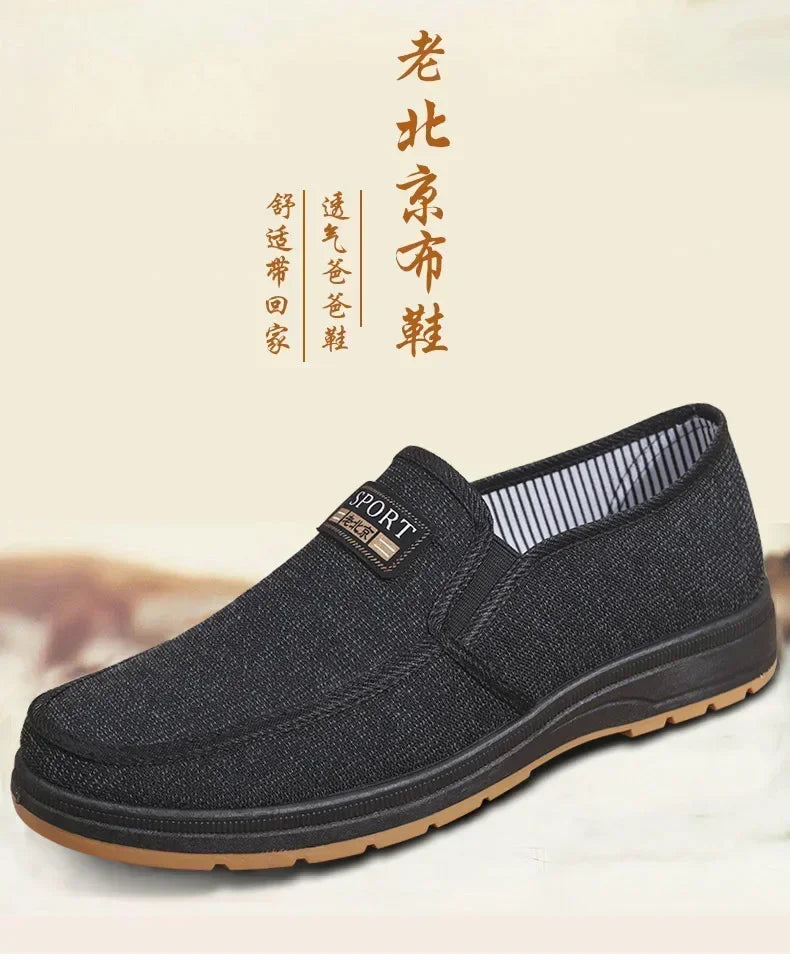 Men Canvas Slip On Shoes Breathable Non Slip Casual Walking Elderly Father Cloth Footwear