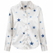 The 2026 Lady's New Fashionable Printed Shirt, with Satin Long Sleeves and Loose Star-Shaped Prints, Has an Elegant Style. It Is Suitable for Wearing in Spring and Autumn, and Is Suitable for Office, Daily Commuting and Casua