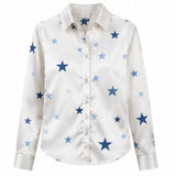 The 2026 Lady's New Fashionable Printed Shirt, with Satin Long Sleeves and Loose Star-Shaped Prints, Has an Elegant Style. It Is Suitable for Wearing in Spring and Autumn, and Is Suitable for Office, Daily Commuting and Casua