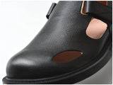 Summer Men's Shoes Flat Full Real Leather Sandal Cowhide Black Casual Old-fashioned Retro Outdoor Men's Sandals Old Man