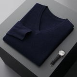 Autumn And Winter New Men's V-Neck Cashmere Loose Thickened Solid Color Wool Knitted Bottoming Shirt Business Casual Sweater