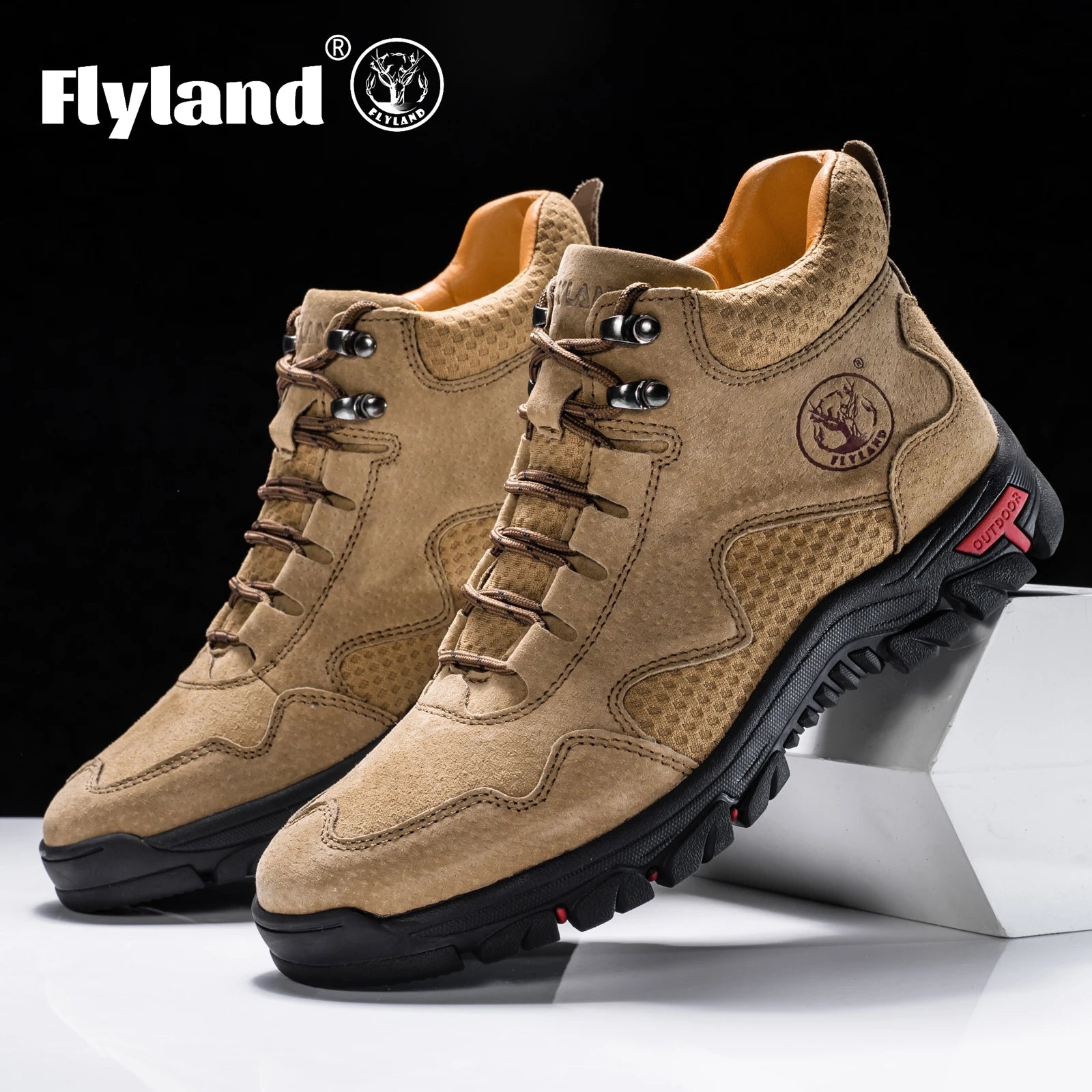 FLYLAND Men's Ankle Boots Casual Leather Shoes Fashion Vintage Hand Stitching Soft Business Handmade Shoes