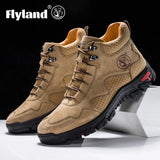 FLYLAND Men's Ankle Boots Casual Leather Shoes Fashion Vintage Hand Stitching Soft Business Handmade Shoes