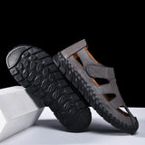 Outdoor Summer Man Sandals Stylish Leather Mens Beach Shoes Outdoor Men  Roman Flats Hollow Out Sandalias New Wading Aqua Shoes