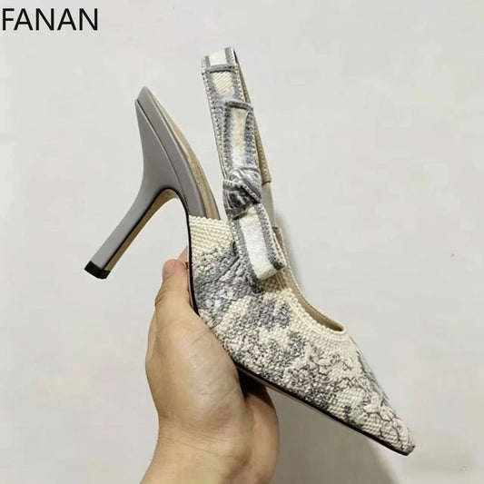 Genuine Leather High Heel Sandals Fabric Embroidery White Sandals Women 2025 Sexy Wedding Shoes Party Single Shoes