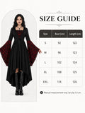 Women Gothic Medieval Dress Skull Lace Bell Long Sleeve Lace Up Front High Low Midi Dress Vintage Renaissance Witch Costume Halloween Cosplay Party Dress