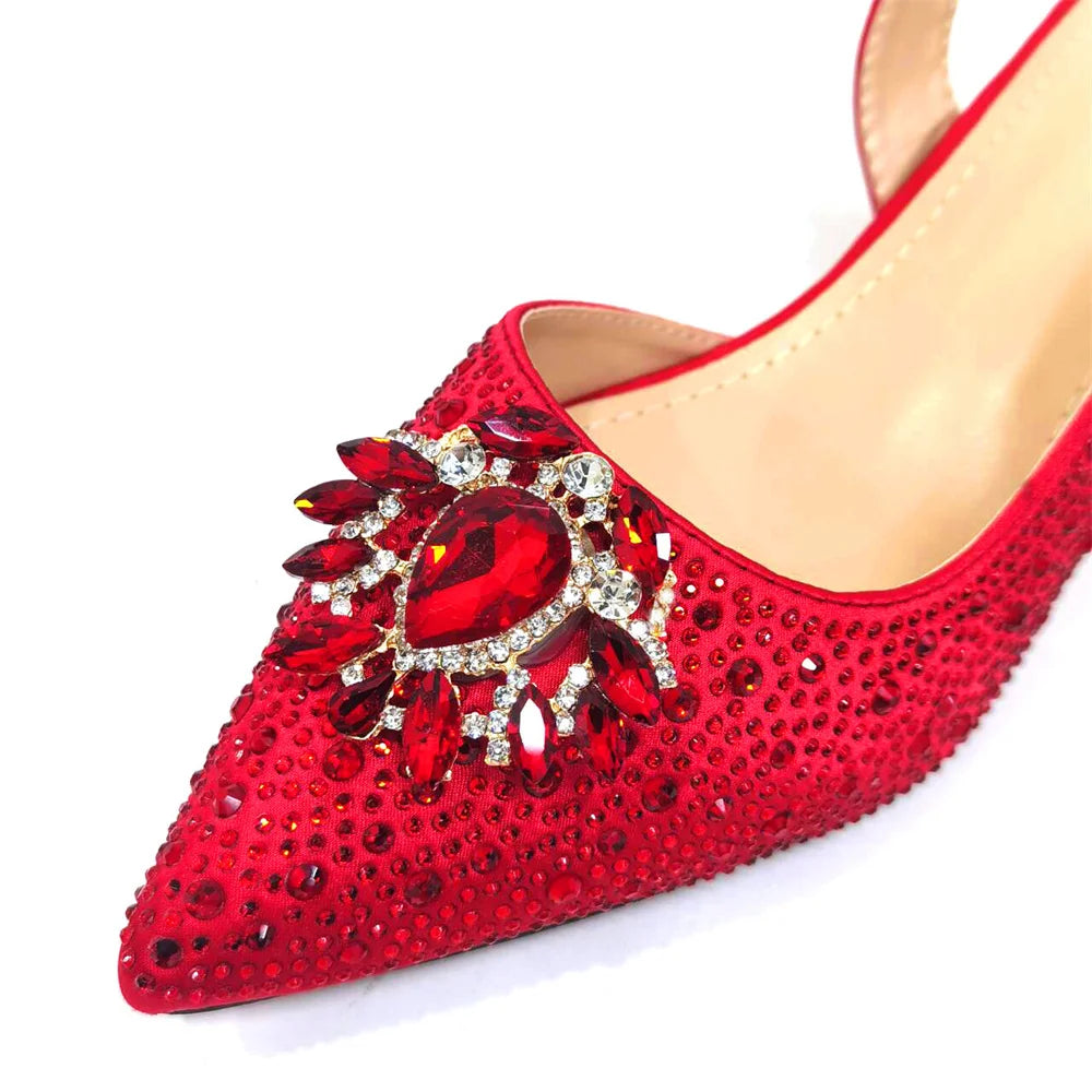 Venus Chan Royal Blue Sandals for Women 2024 Luxury Wedding Pumps Med Heels Rhinestone Design Party Shoes and Bags Set