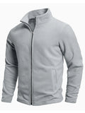 Men's Spring and Autumn Solid Color Fleece Warm Top, Comfortable Zippered Cardigan for Men's Outdoor Leisure