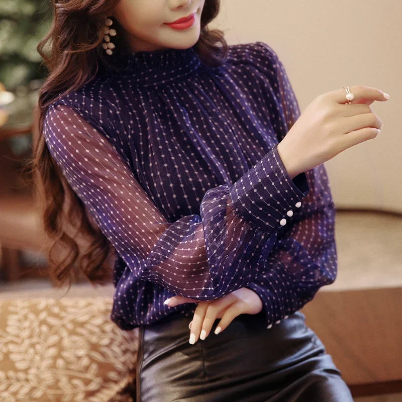 Long Sleeve Blouse Women Casual Striped Chiffon Blouse Shirt Fashion Women Blouses 2025 Top Female Blusa Feminina Women Tops A28
