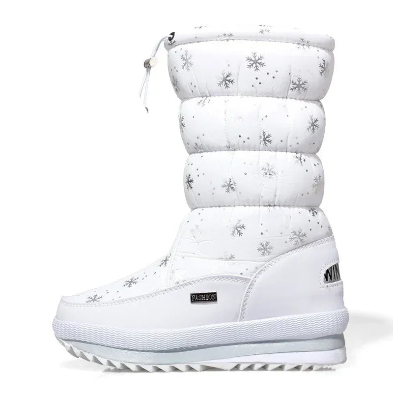 Platform Snow Boots Female Plus Size 42 White Women Boots Winter Shoes Warm Plush Mid-calf Boots Waterproof Rubber Non-slip