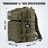 45L Tactical Travel Backpack Molle Large Capacity Multi Pocket Storage Bag Durable Wear Resistant Camping Hiking Trekking Bushcraft Daypack Heavy Duty Rucksack For Men Women Business Trips Mountain Climbing Daily Commute Lugg