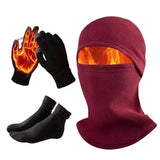 3Pcs Winter Sports Thermal Headgear, Gloves & Socks Set Outdoor Cycling Set Unisex Hat Scarf Gloves Men Women Cycling Warm Sets