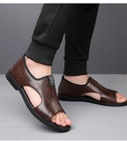 New Style Perforated, Breathable and Anti-Slip Outerwear Casual Leather Slip-On Sandals for Men Size 48 Large Size
