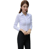 Fashion Turn-Down Collar Folds Shirts Women Autumn Slim Fit Solid White Inner Wear Button Chic Design Versatile Long Sleeve Tops