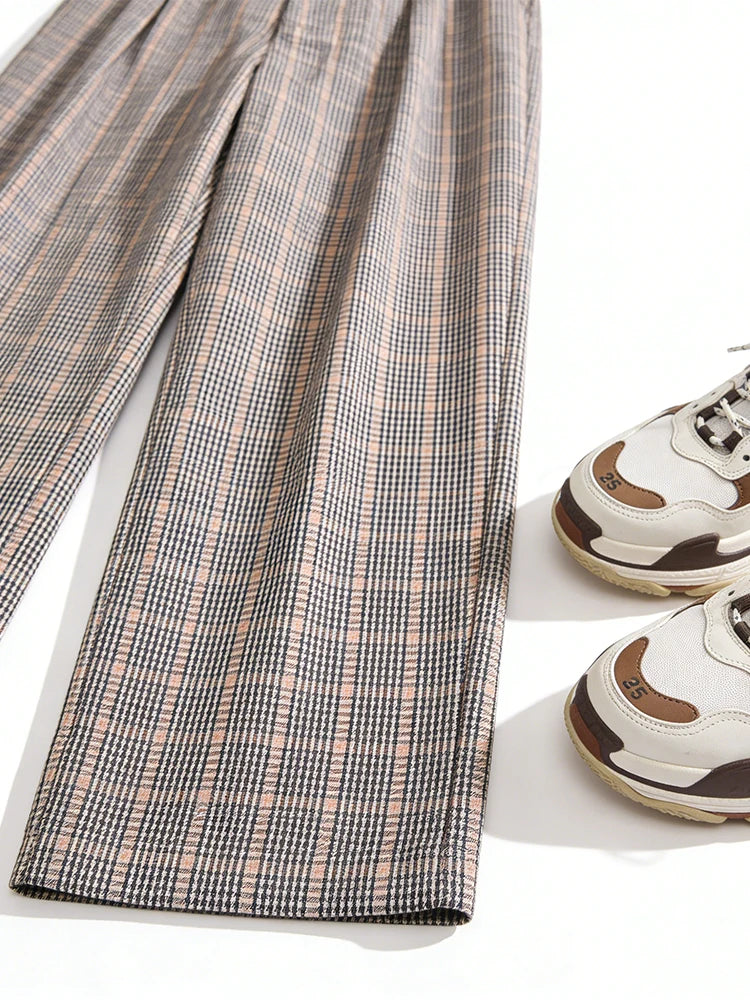 SLTNX 2026 Retro Chic Plaid Pants Women's Loose Pants Fashion Street Casual Pants Office Wear