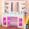 Vanity Desk W/6000-Colors Light&Power Outlet,Makeup Vanity Desk W/LED Mirror and Lights 3 Colors,Transparent GlassTop