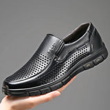 Men's Genuine Leather Sandals Men Summer Hollow Breathable Leather Shoes Mens Casual Soft Comfortable Flats EU Sizes 38-48