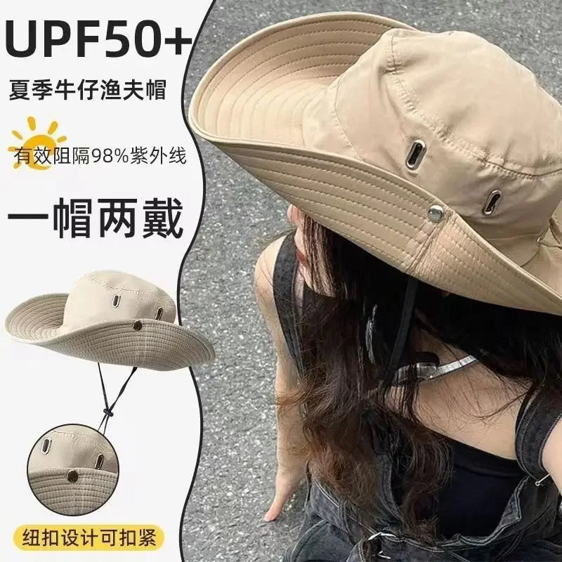 Women's Hiking Bucket Hat, Outdoor Wide brim Fishing Hat, Trekking Sun Hat, Western Big Head Circumference Cowboy Hat for Men