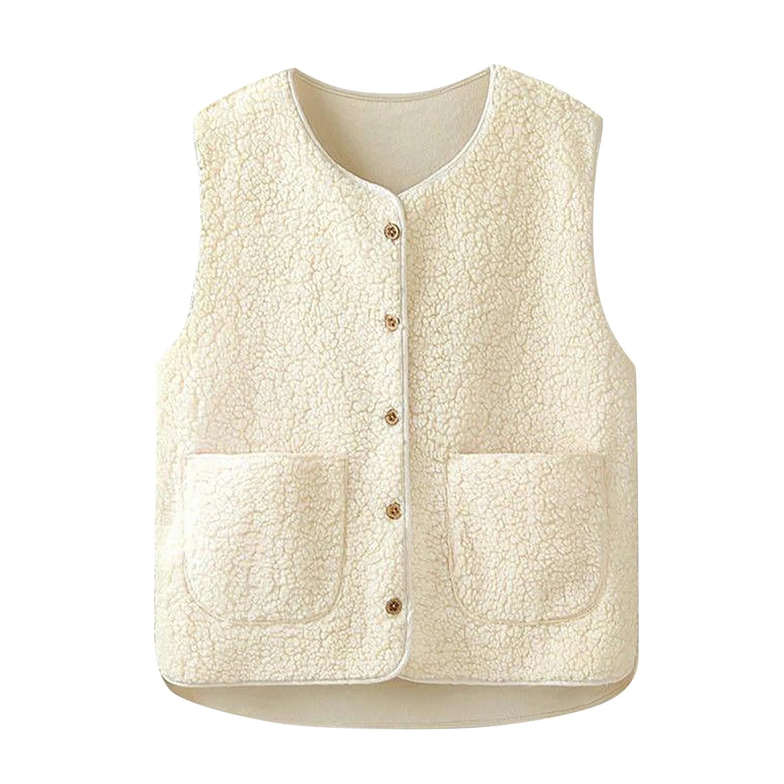 Women'S Teddy Fleece Vest Autumn Thin Vest Sleeveless Coat Plain Plush Vest Short Jacket Loose Fleece Vest Women Outwear