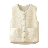 Women'S Teddy Fleece Vest Autumn Thin Vest Sleeveless Coat Plain Plush Vest Short Jacket Loose Fleece Vest Women Outwear