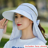 Women Outdoor Riding Anti-UV Sun Hat Foldable Big Brim Hats Neck Face Protection Detachable Mask Sunscreen Breathable Beach Caps