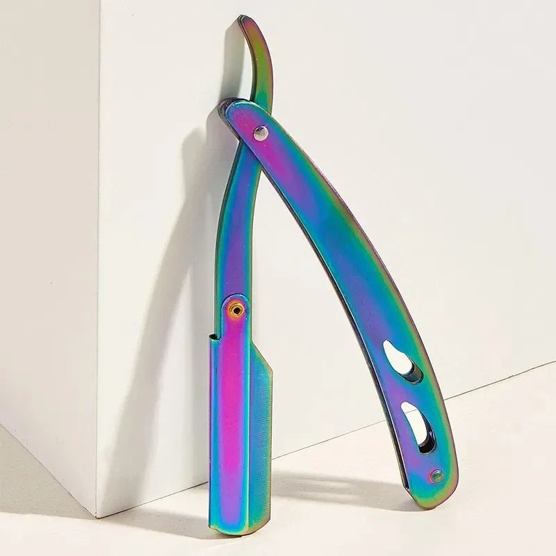 Stainless Steel Razor Holder Golden Men's Manual Folding Straight Edge Shaver Barber Shop Beard Trimmer With Shaving Blade Y1003