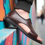 New Style Perforated, Breathable and Anti-Slip Outerwear Casual Leather Slip-On Sandals for Men Size 48 Large Size