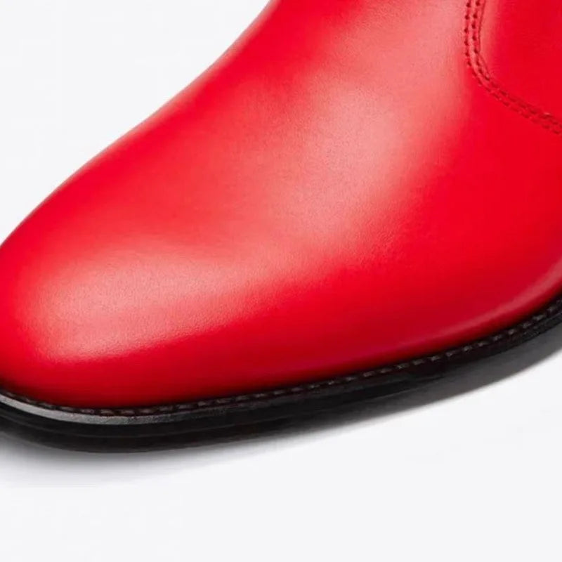 New Chelsea Boots Men Shoes Genuine Leather Red Fashion Versatile Banquet British Style Street Party Wear Classic Ankle Boots