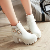 Women's Ankle Boots Women Platform High Heels Fashion Buckle Side Zipper Autumn Winter Women's Ankle Boots Size 33-43