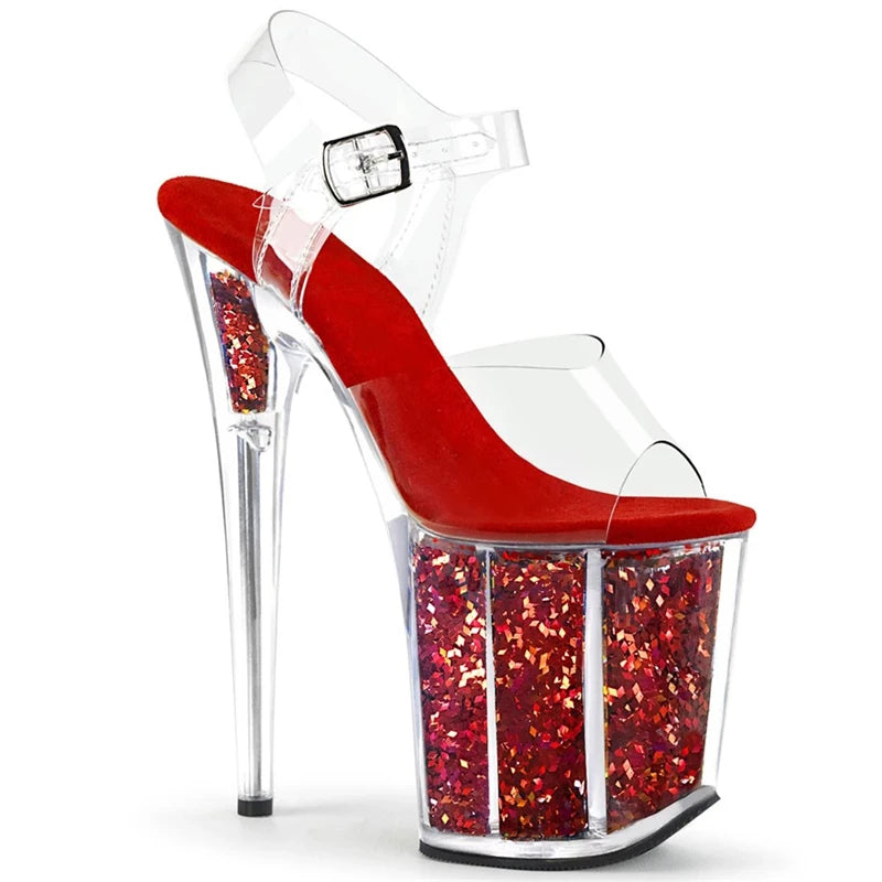 Rncksi 2025 Fashion Sexy Pole dancing Summer 20cm PVC Women Sandals Thin High Heels Sandals Slip-On Size 35-42