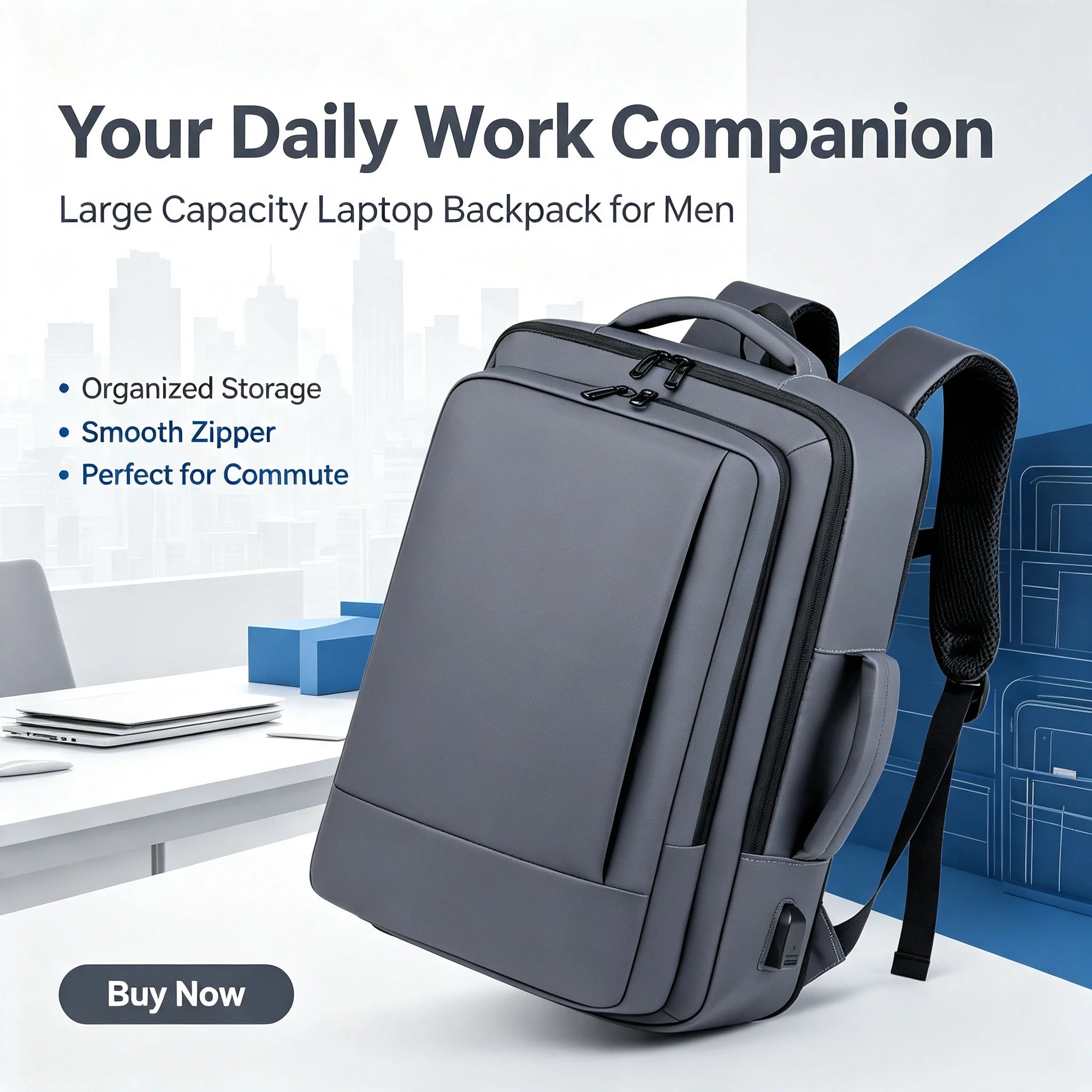 Expandable Men's Business Backpack with Multi-functional Layered Storage, Water-proof & Scratch-resistant Fabric, Separate Laptop Compartment, Convenient USB Charging Design, Perfect for Office Work, Short-distance Business T