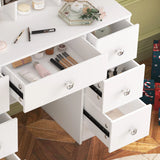 Teousev 7 Drawers Vanity Dressing Table with 10 Dimmable LED Lights, Large HD Mirror Modern Makeup Desk with Ample Storage