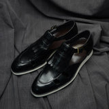 Classy Trending Mens Tassel Sandals Genuine Leather Buckle Strap Hollow Out Summer Casual Shoes for Men Comfortable Breathable