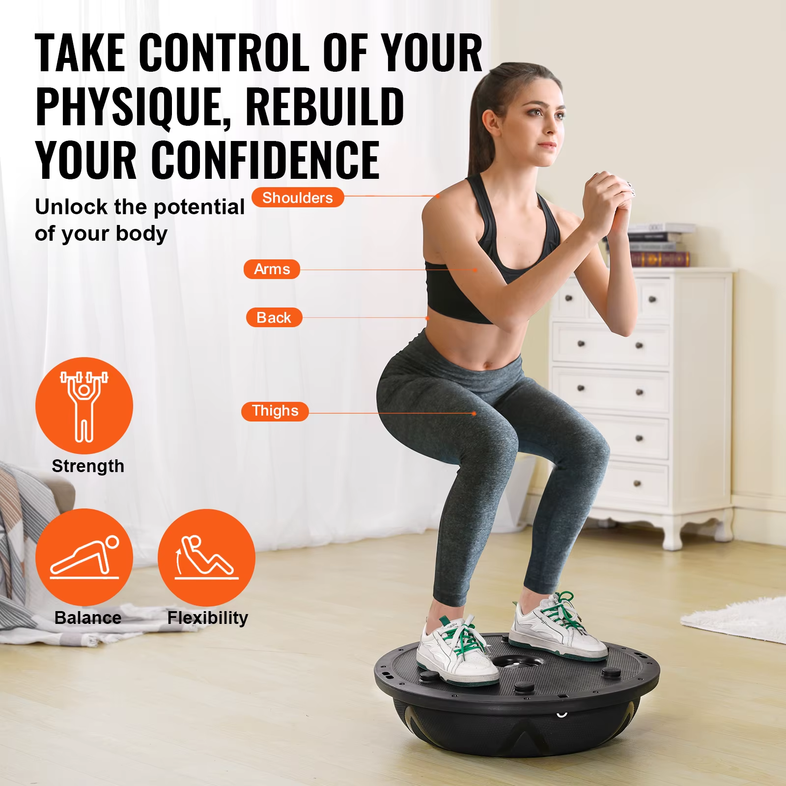 Succebuy 23In Half Exercise Ball Trainer Balance Ball Trainer 660 Lbs Capacity Stability Yoga Ball Home Gym Full Body Workouts