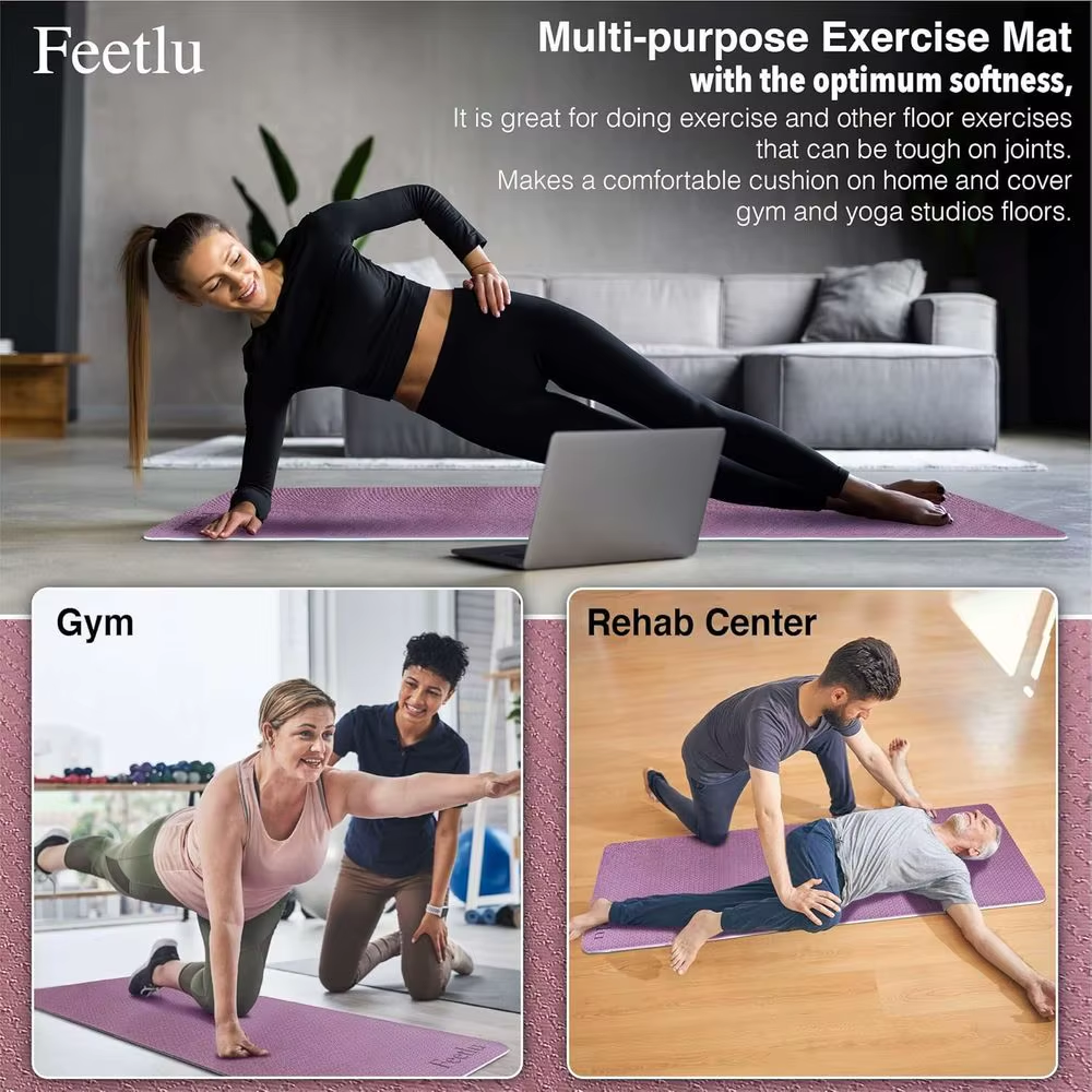 Thick 10Mm Non-Slip Yoga Mat with Strap for Yoga, Pilates, and Floor Exercises
