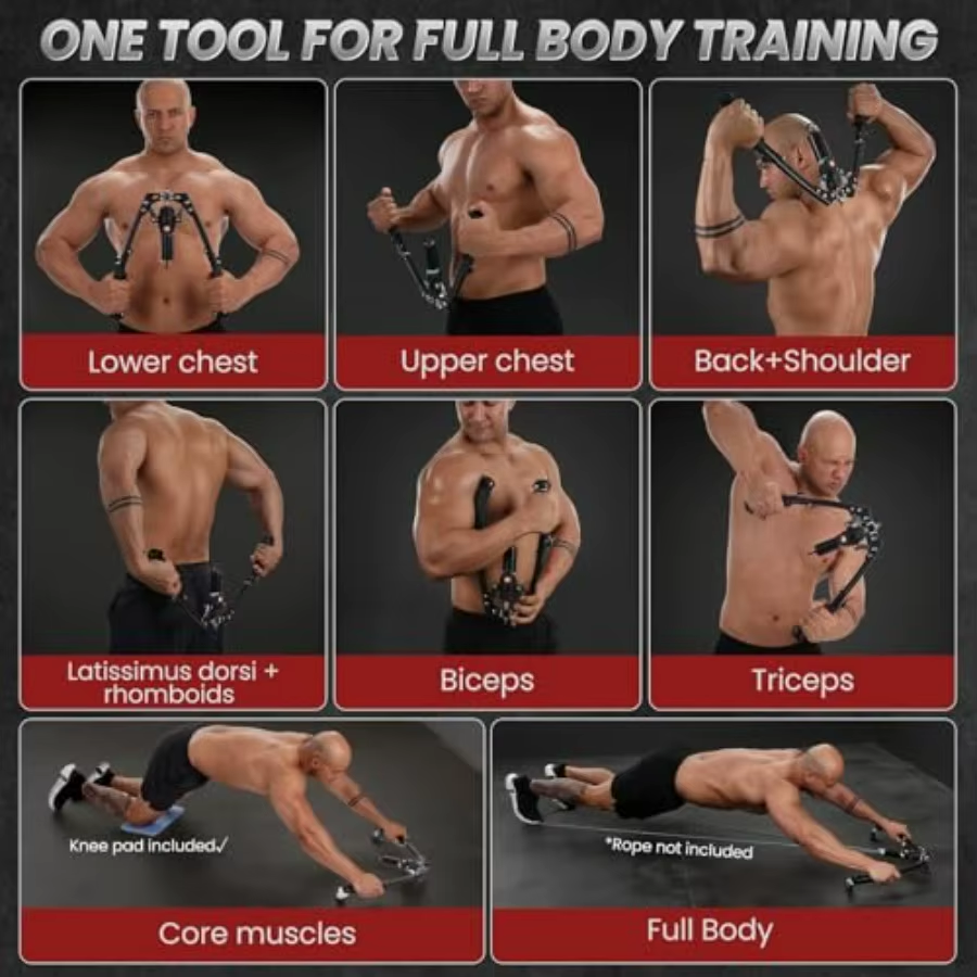 Twister Arm Trainer, 3 in 1 Hydraulic Power Chest Workout Equipment with Ab Roller Wheels and Hooks, Adjustable 22-440Lbs Arm Tr